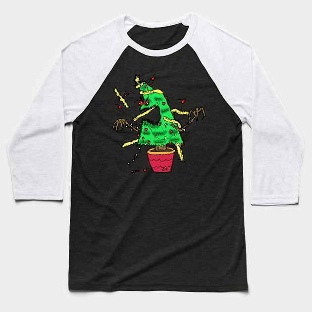 Evil Christmas Tree Baseball T-Shirt by SimplyMrHill